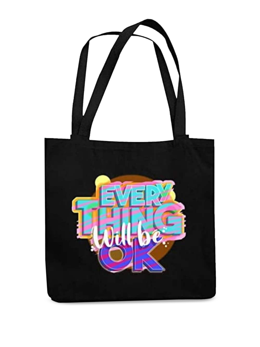 

THEYAYACAFE Typography Printed Structured Tote Bag, Black