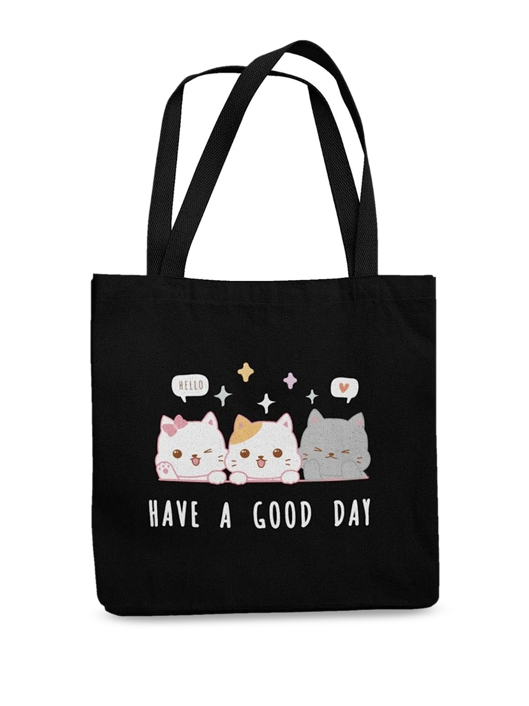 

THEYAYACAFE Graphic Printed Shopper Tote Bag, Black