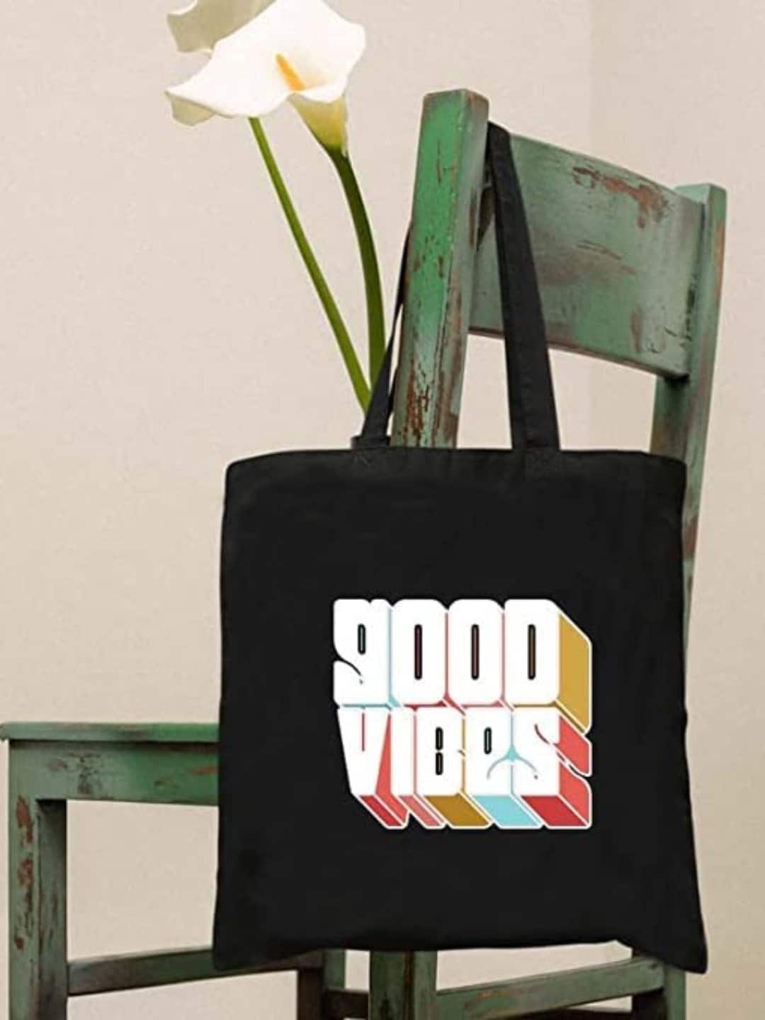 

THEYAYACAFE Typography Printed Oversized Structured Tote Bag, Black