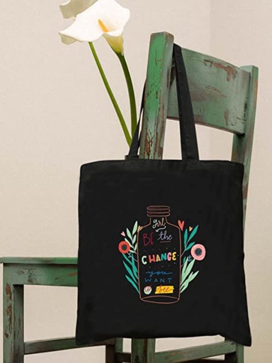 

THEYAYACAFE Graphic Printed Shopper Tote Bag, Black
