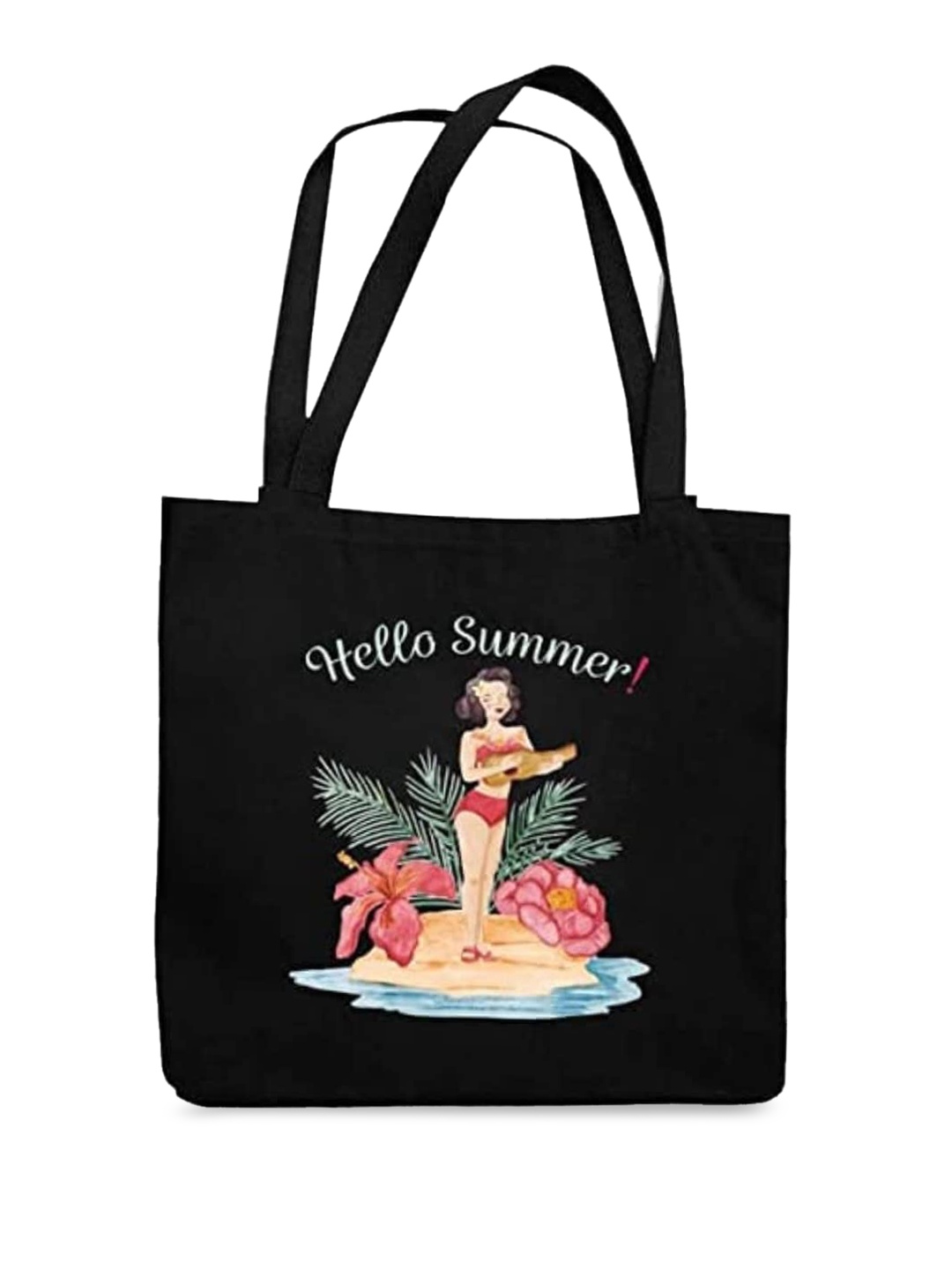 

THEYAYACAFE Graphic Printed Structured Tote Bag, Black