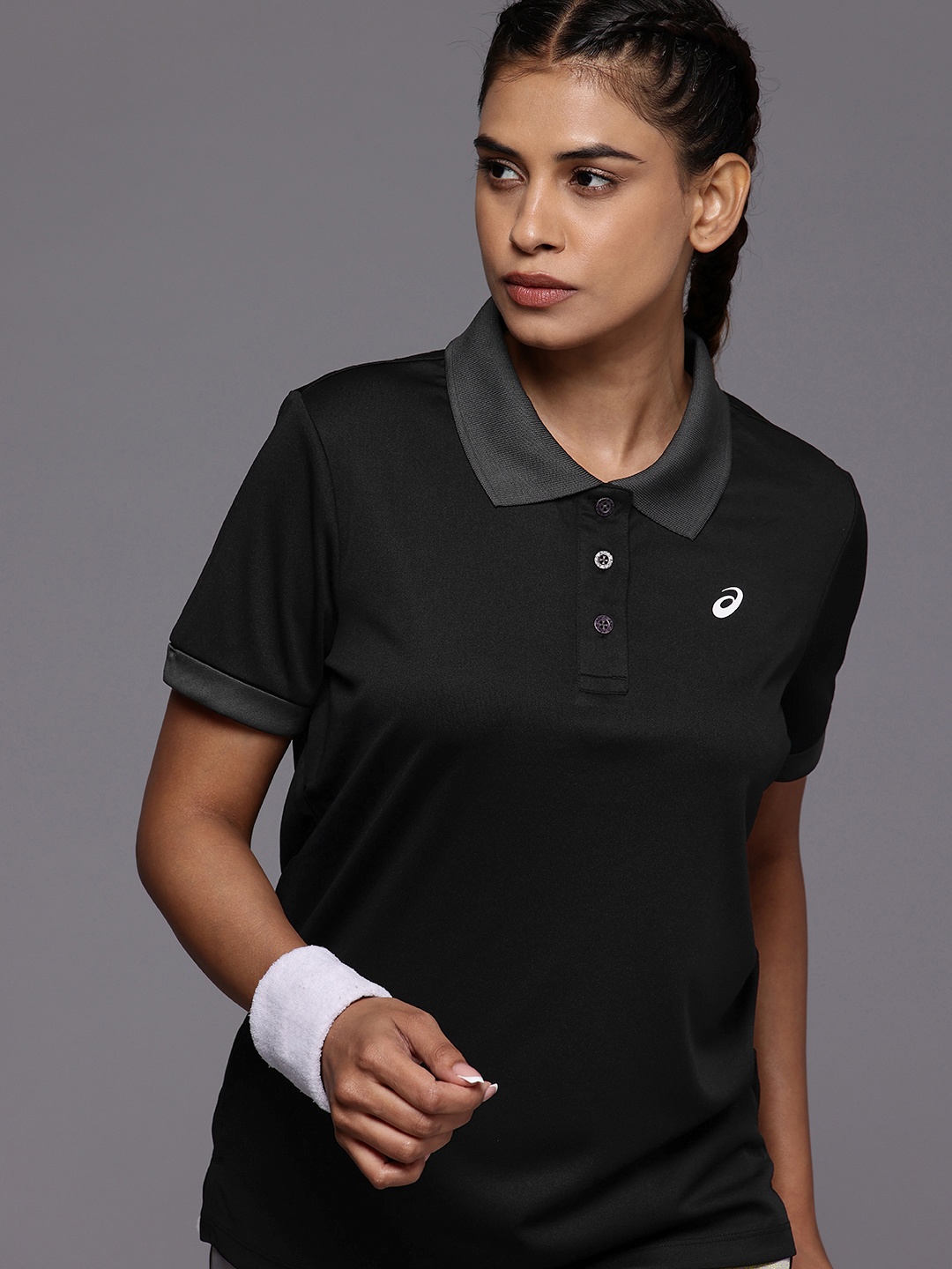 

ASICS Ribbed Polo Collar T-shirt, Black