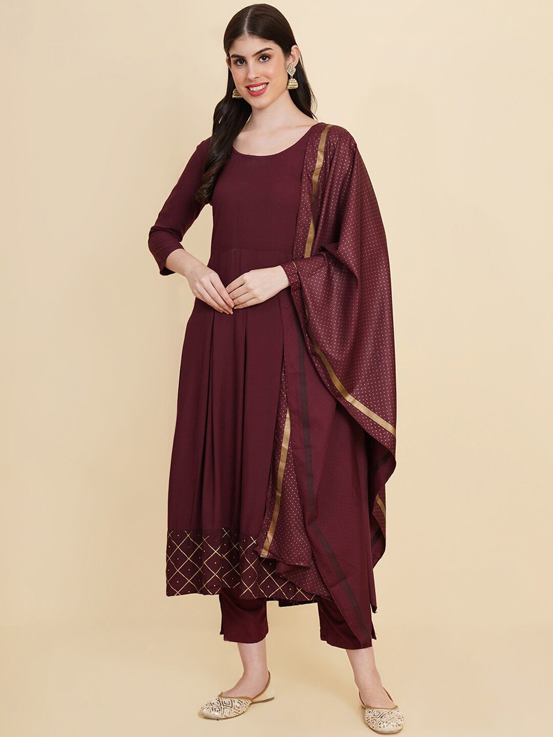 Royal Export Scoop Neck Kurta With Dupatta, Purple