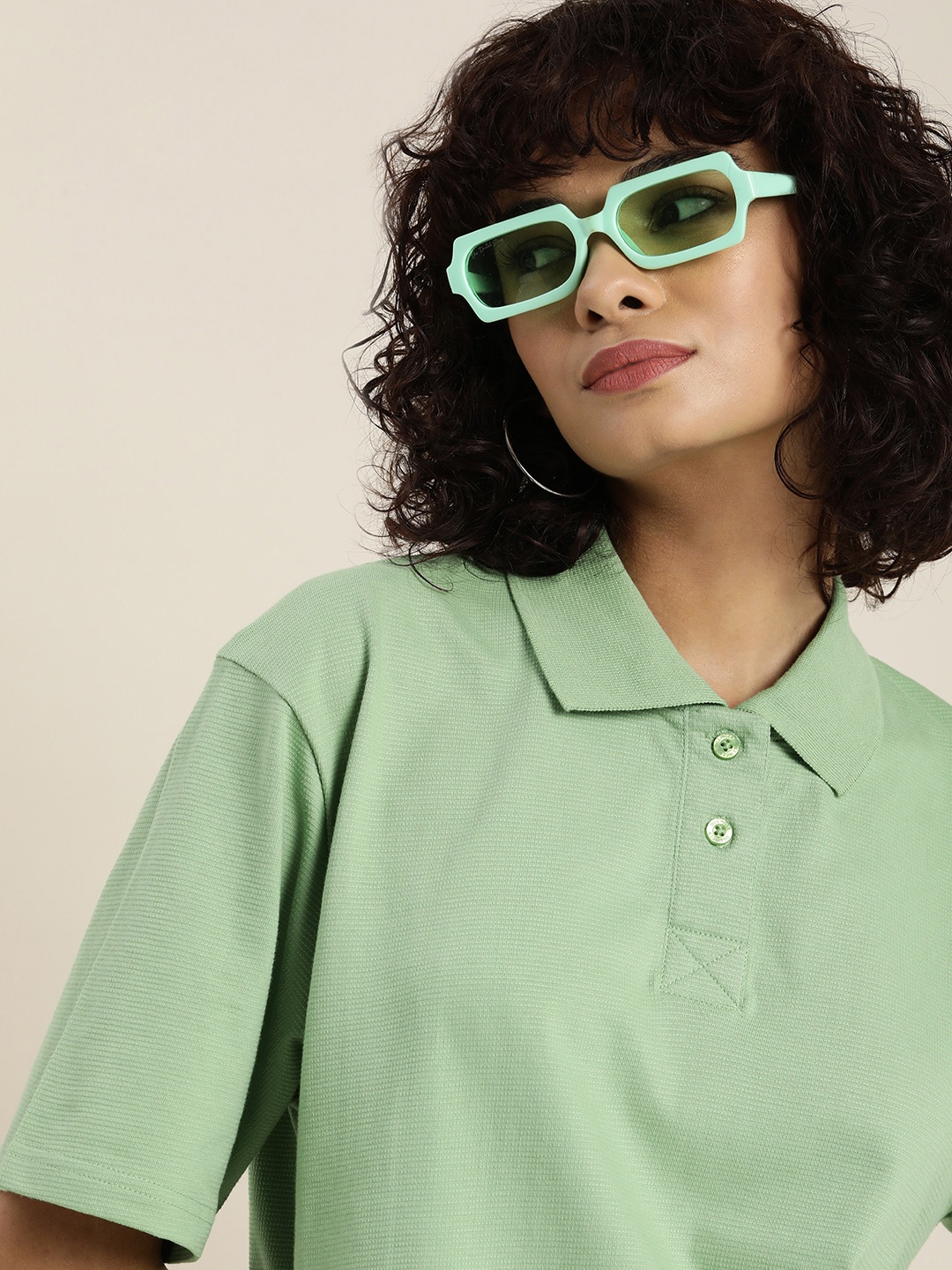 

DILLINGER Womens Honeycomb Structure Oversized Polo T-shirt, Green