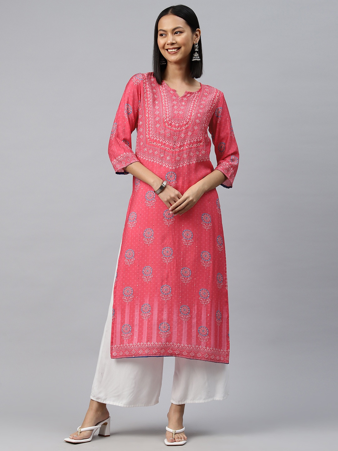 

Readiprint Floral Printed Pure Silk Kurta, Pink