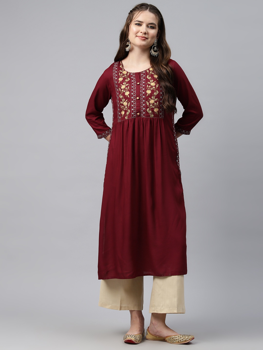 

Readiprint Floral Embroidered Thread Work Kurta, Maroon