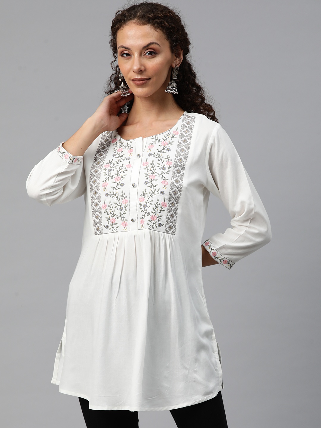 

Readiprint Floral Yoke Design Kurti, White