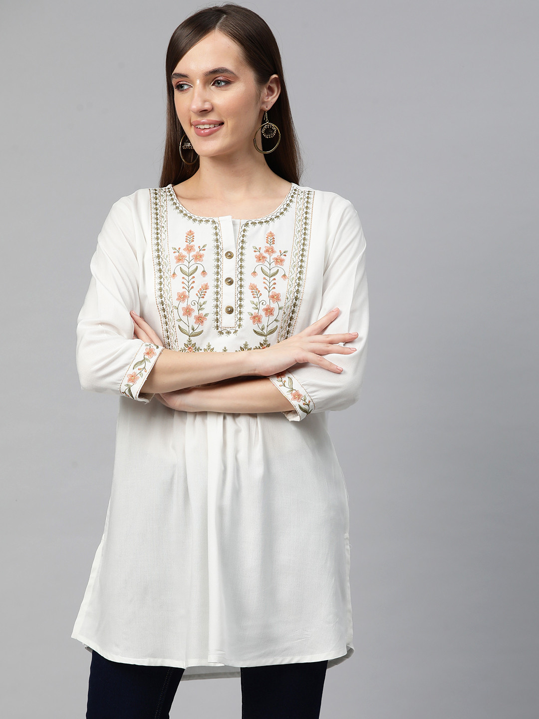 

Readiprint Fashions Floral Yoke Design Kurti, White