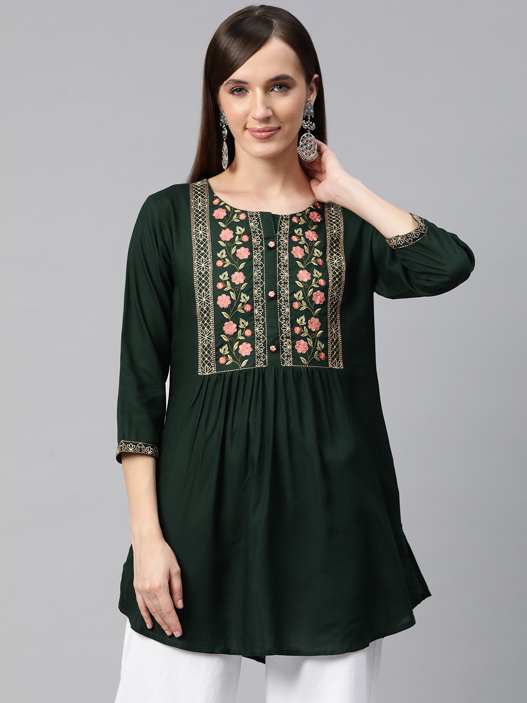

Readiprint Fashions Floral Embroidered Pleated Kurti, Green