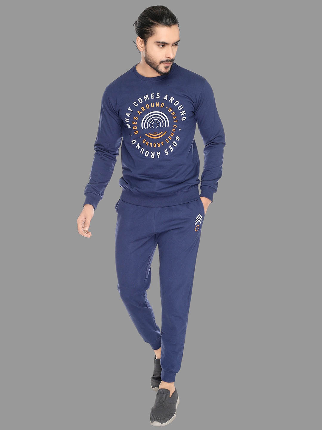 

MABYN Typography Printed Pure Cotton Sweatshirt With Joggers, Blue