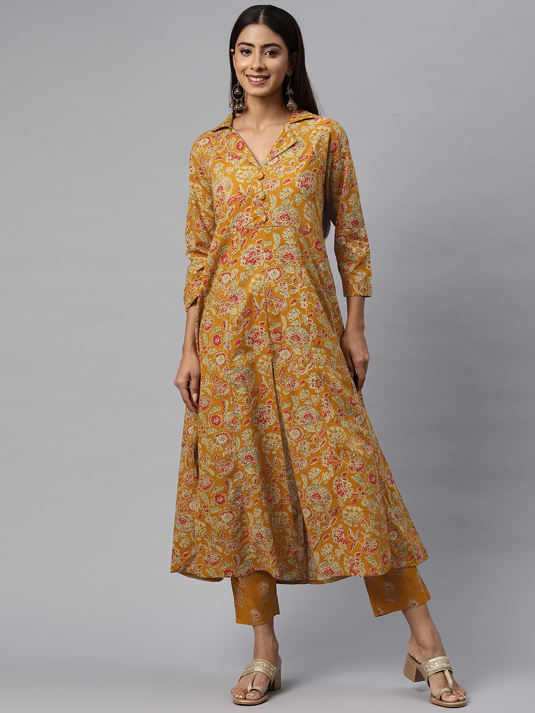 

Readiprint Fashions Floral Printed Regular Pure Cotton Kurta with Trousers, Mustard