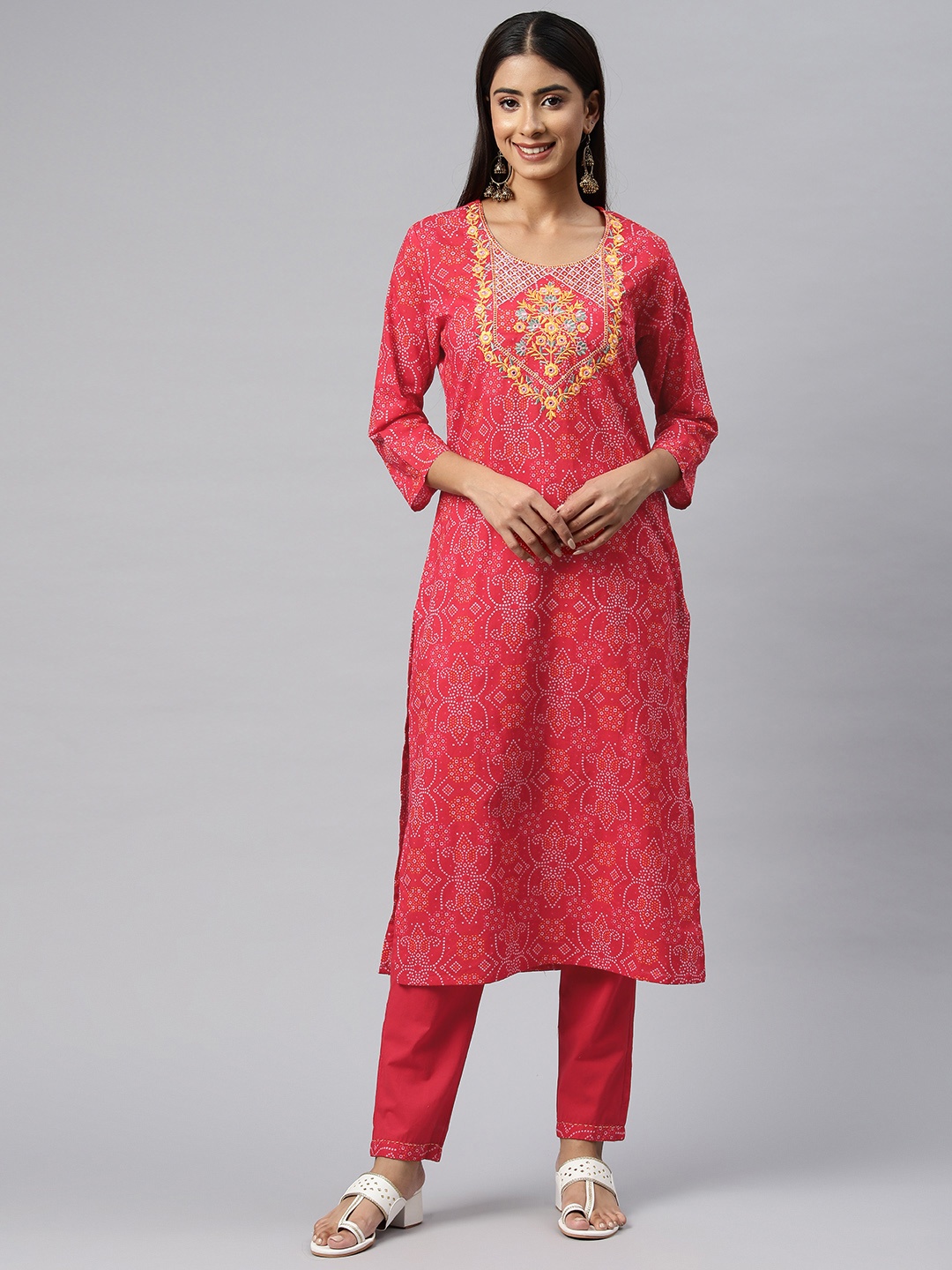 

Readiprint Printed Regular Mirror Work Pure Cotton Kurta with Trousers, Red