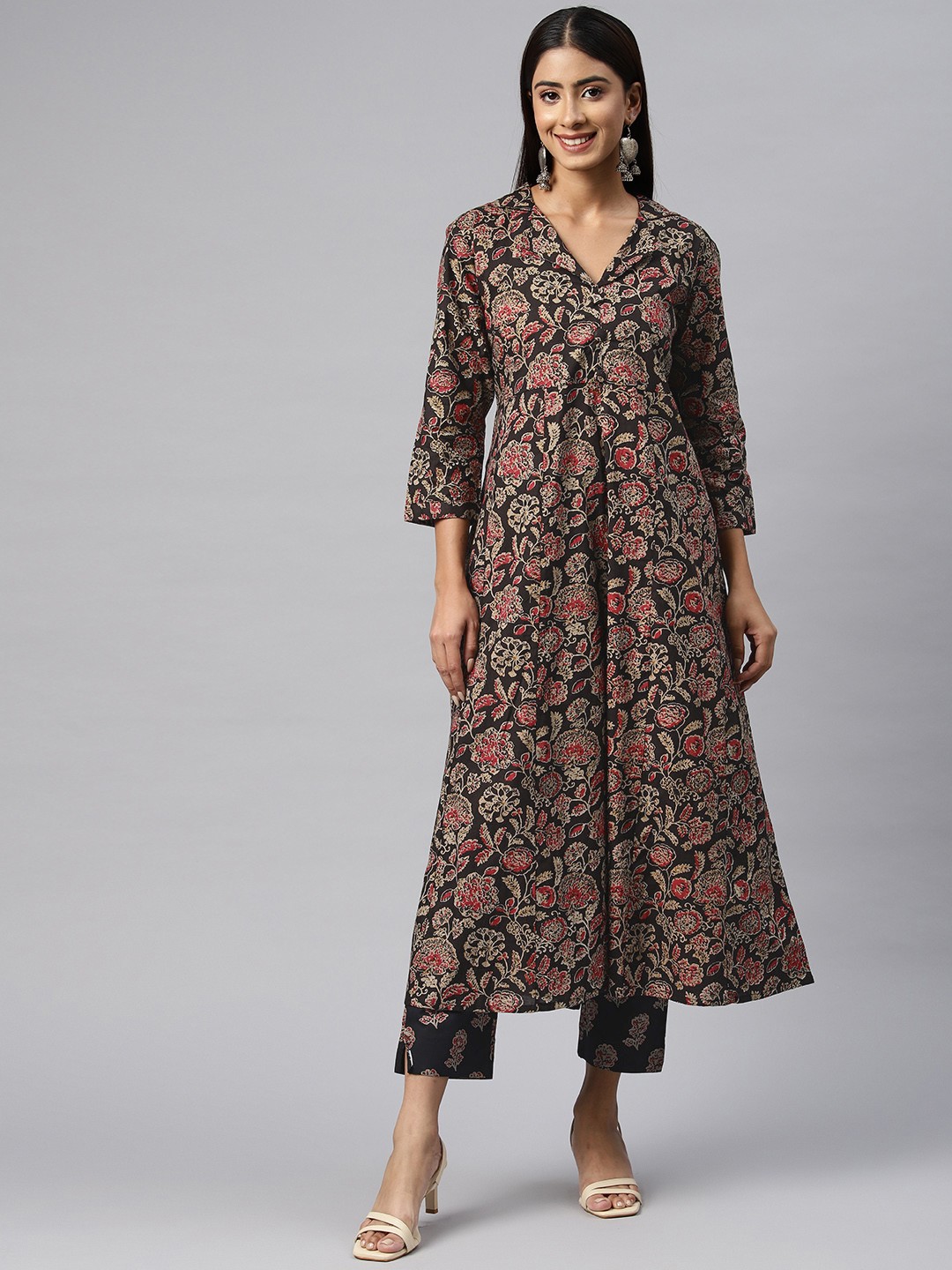 

Readiprint Floral Printed Regular Pure Cotton Kurta with Trousers, Black