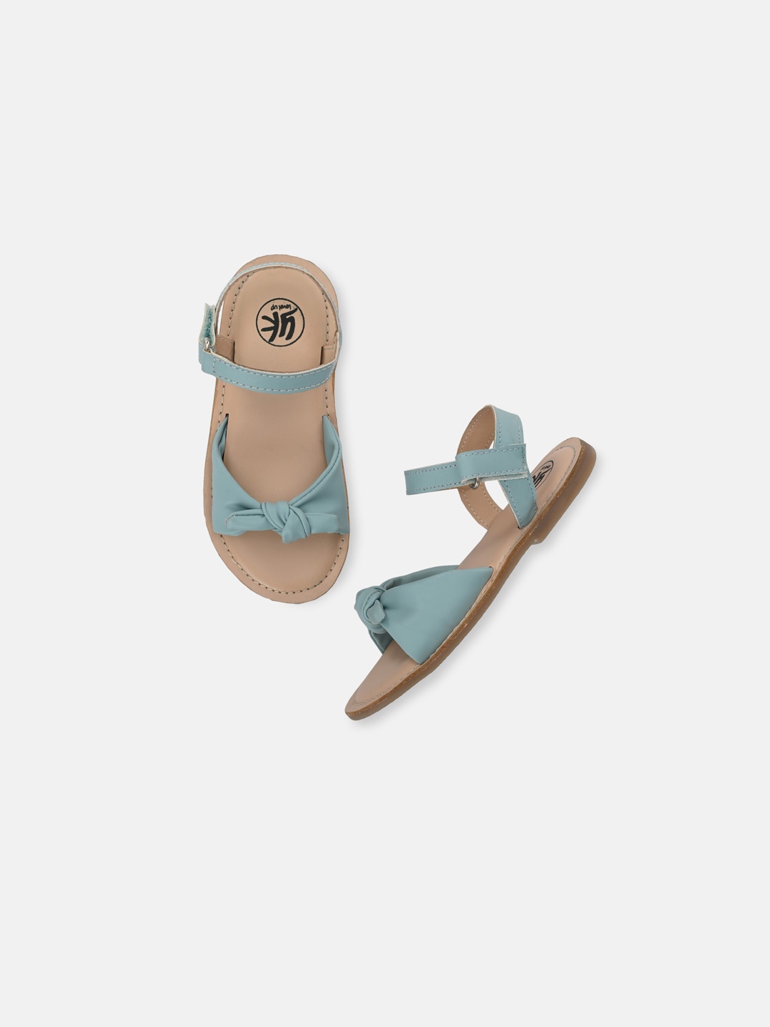 

YK Girls Knotted Open Toe Flats With Velcro Closure, Blue