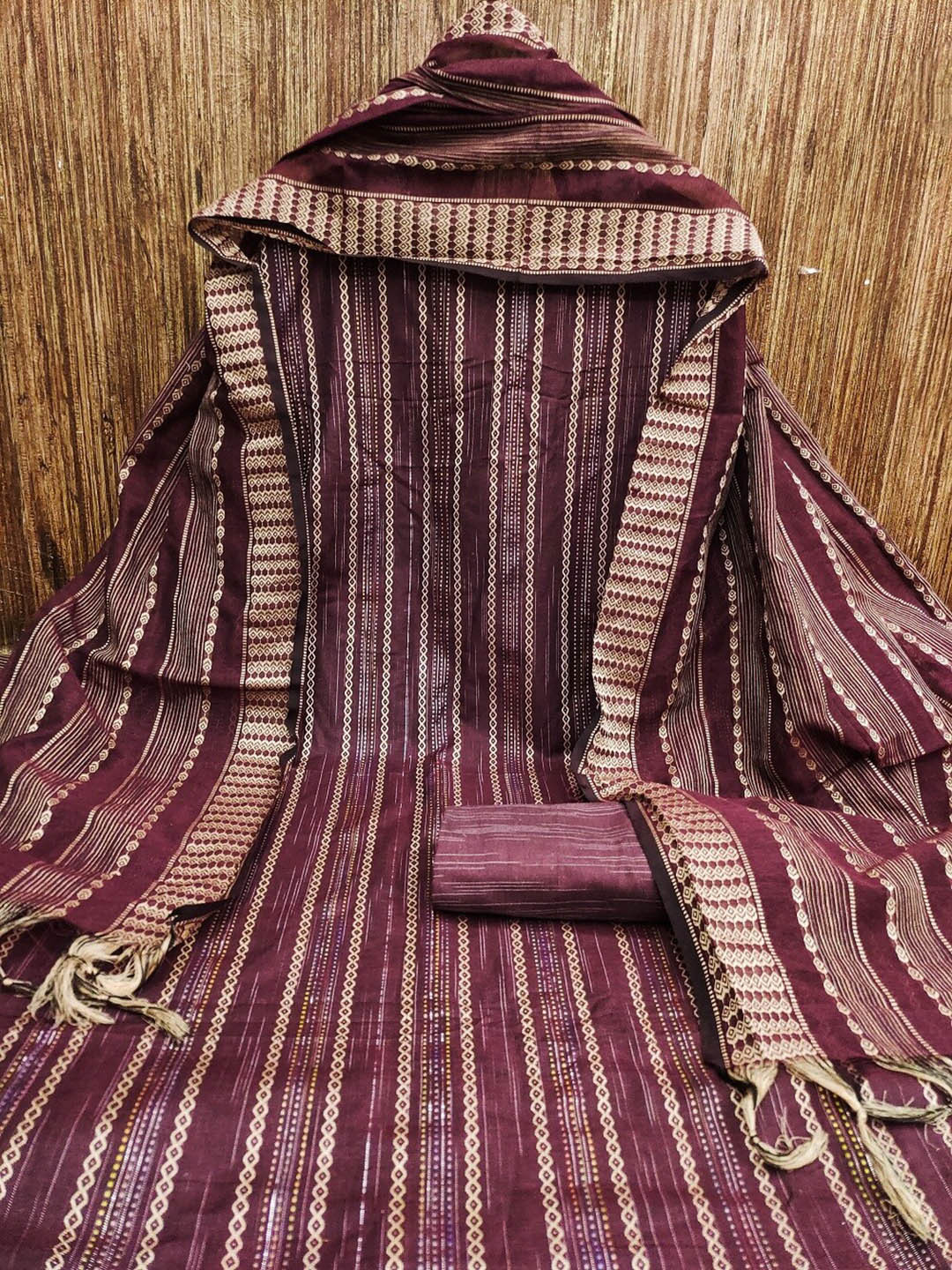 

APNISHA Striped Embroidered Unstitched Dress Material, Purple