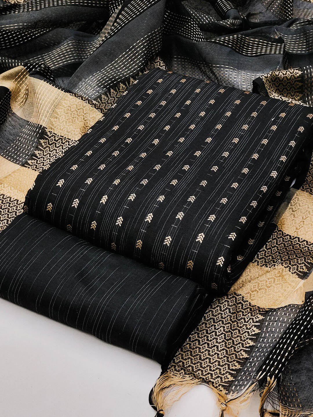

APNISHA Embroidered Unstitched Dress Material, Black