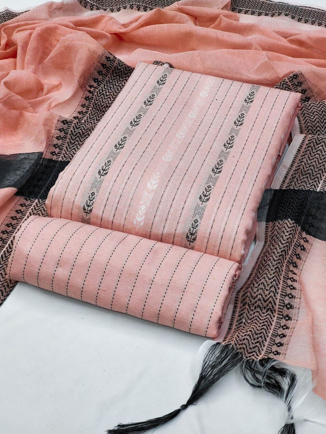 

APNISHA Striped Unstitched Dress Material, Orange