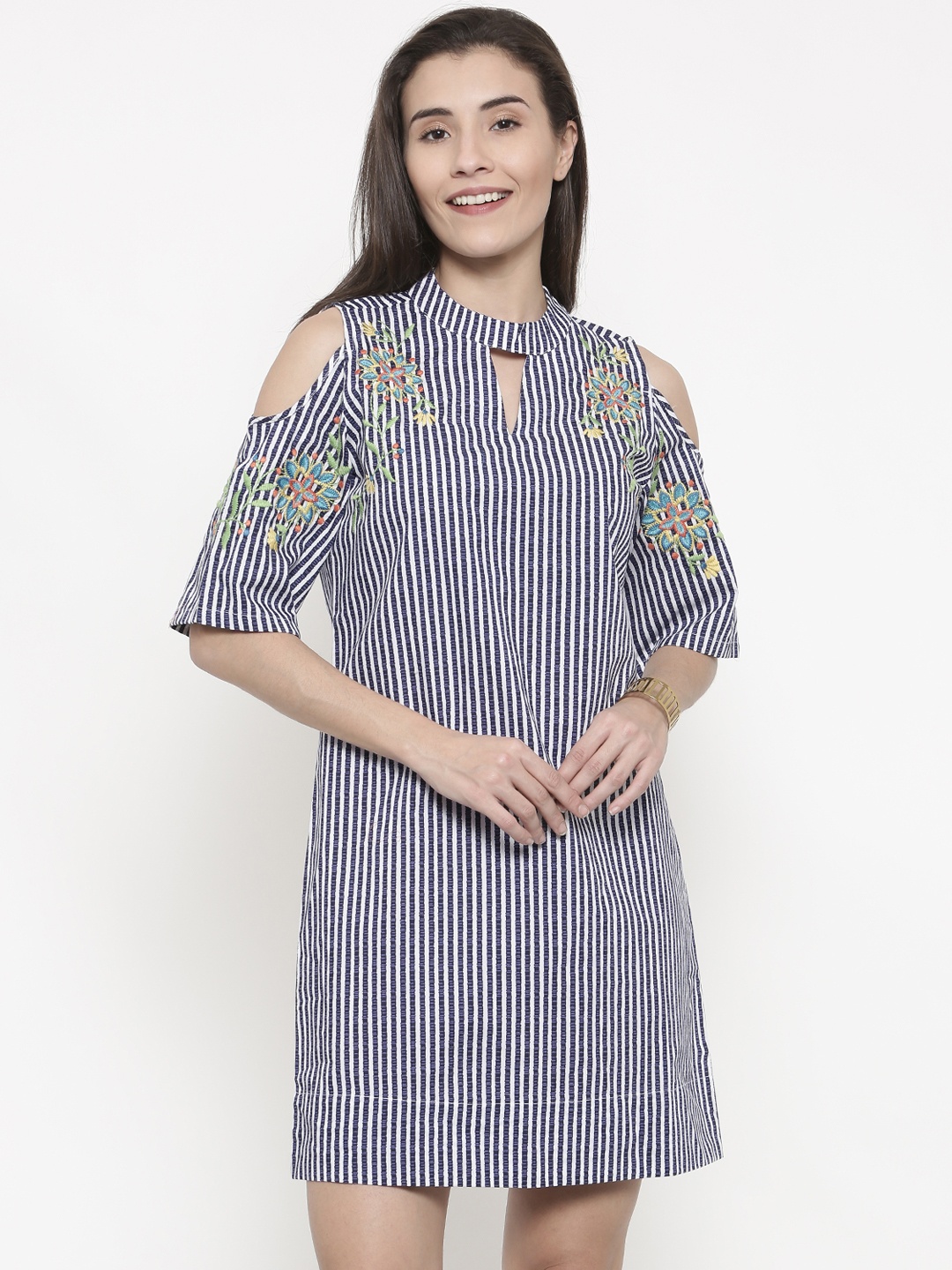 

Global Desi Women Blue Printed A-Line Dress