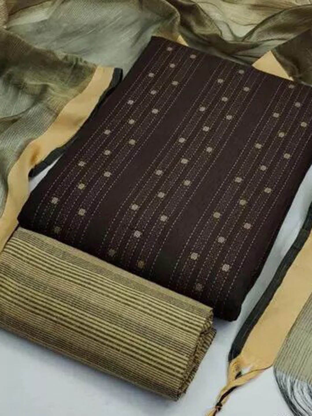 

APNISHA Ethnic Motifs Printed Unstitched Dress Material, Coffee brown