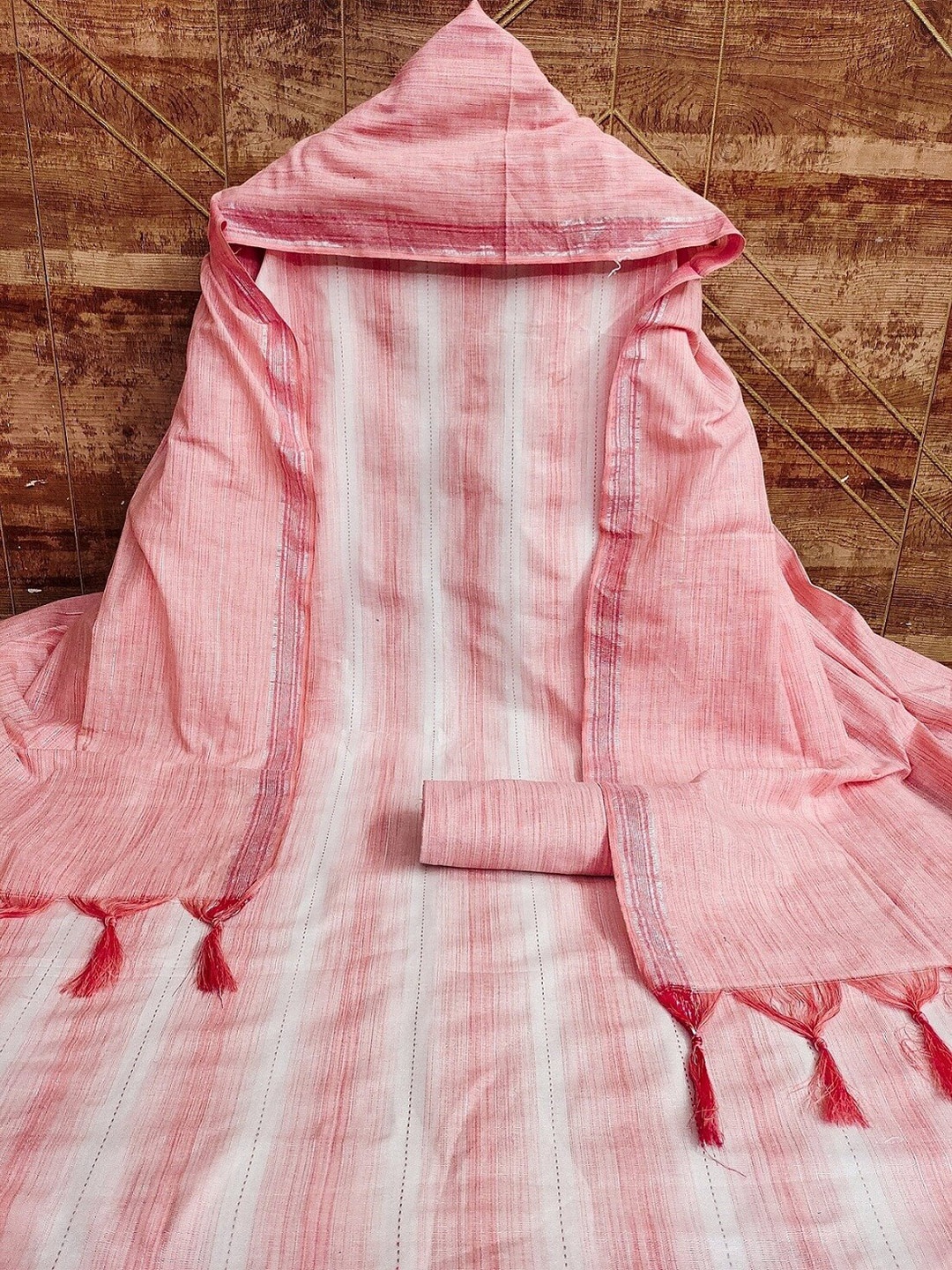 

APNISHA Striped Unstitched Dress Material, Peach