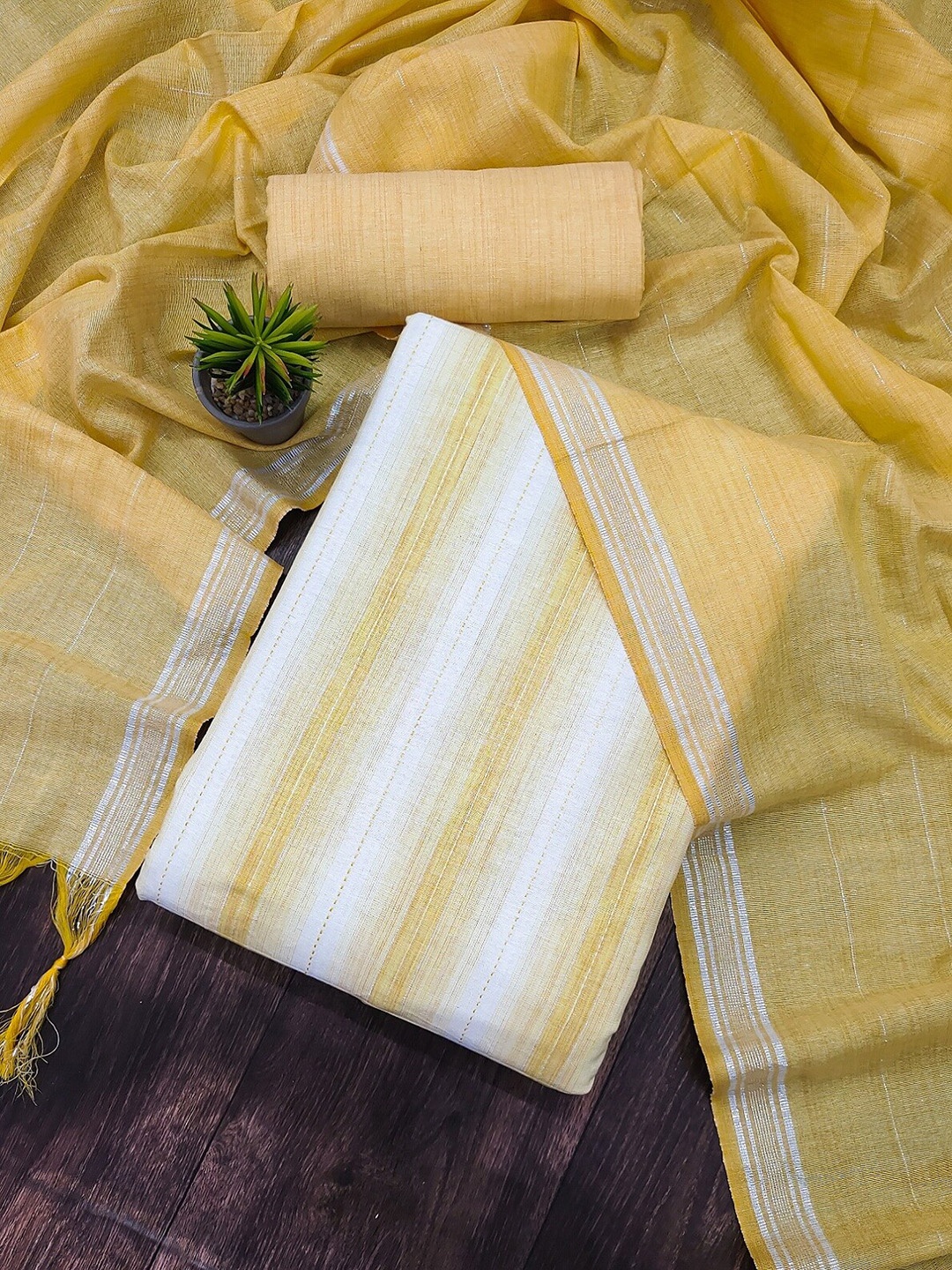 

APNISHA Striped Unstitched Dress Material, Yellow