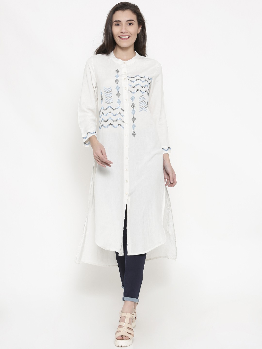 

Global Desi Off-White Self-Design Tunic