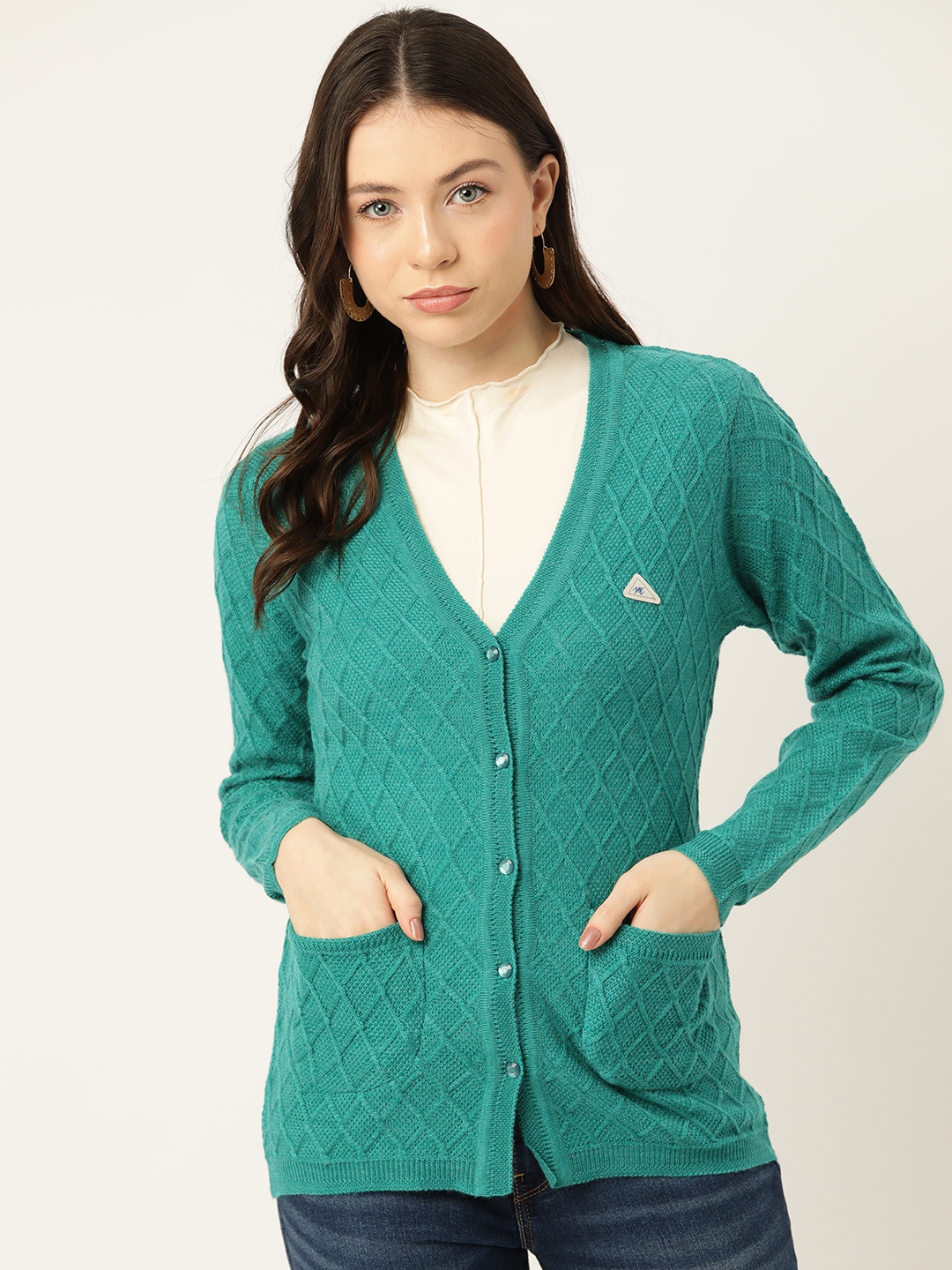

Monte Carlo Women Self Design Cardigan, Sea green