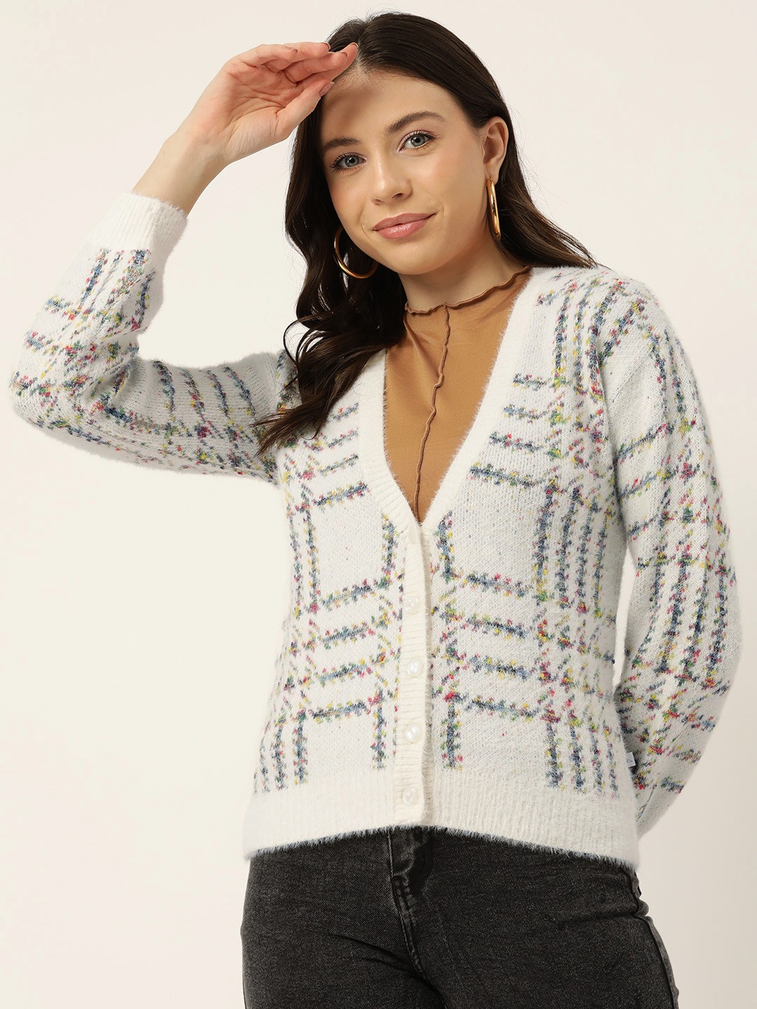 

Monte Carlo Checked Cardigan, White