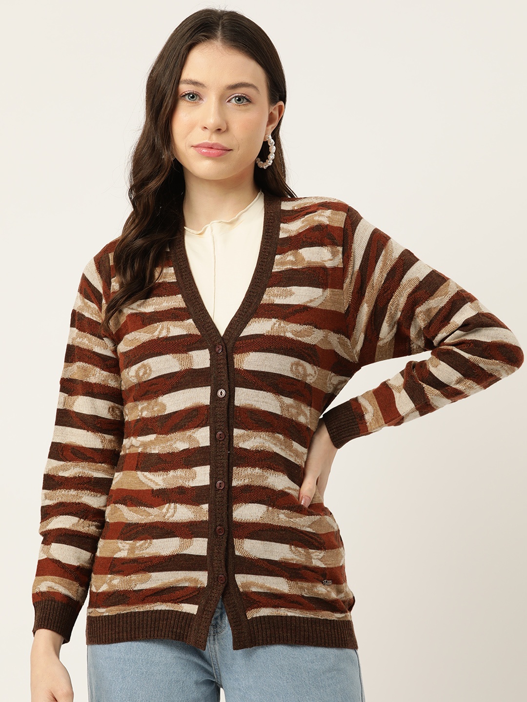 

Monte Carlo Women Striped Cardigan, Brown