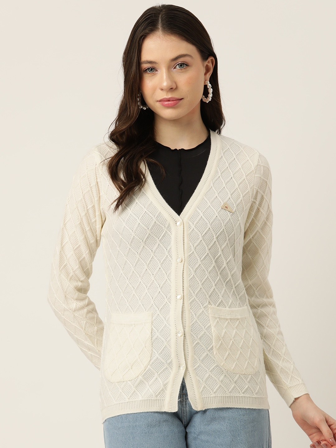 

Monte Carlo Women Self Design Cardigan, White