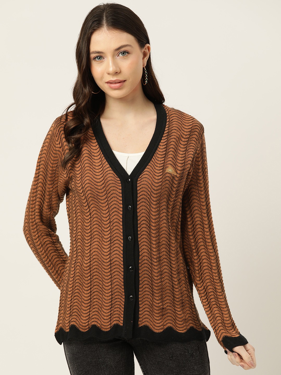 

Monte Carlo Women Self Design Woollen Cardigan, Brown