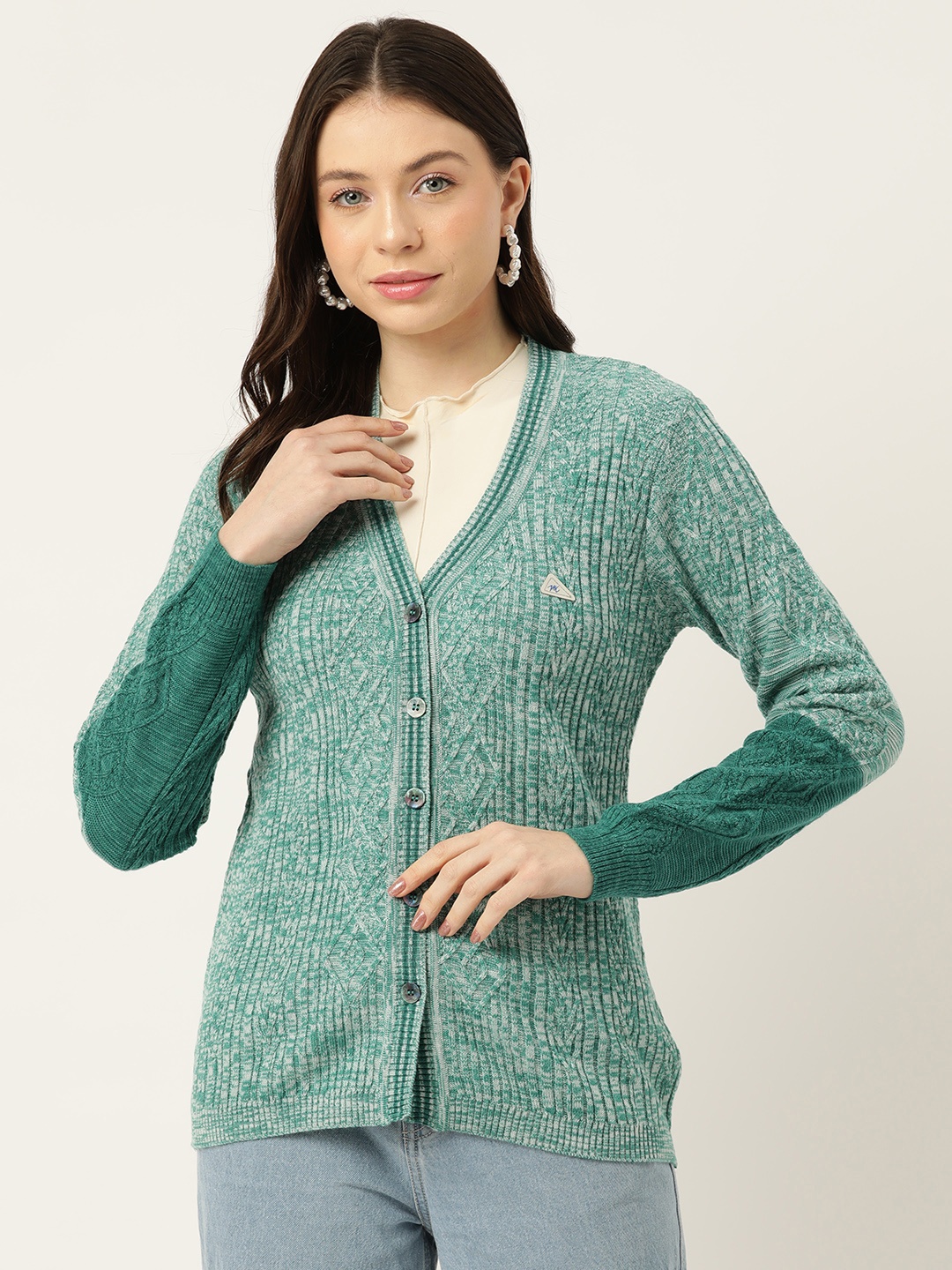 

Monte Carlo Women Self Design Cardigan, Green
