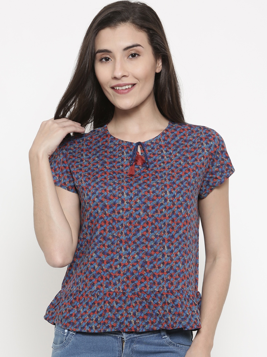 

Global Desi Women Blue Printed Top