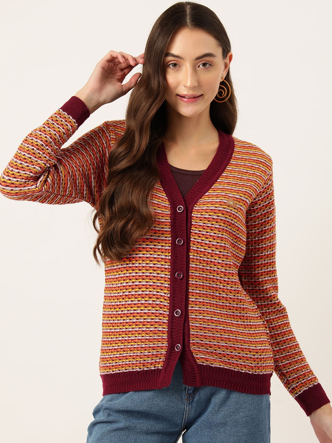 

Monte Carlo Striped Woollen Cardigan, Burgundy