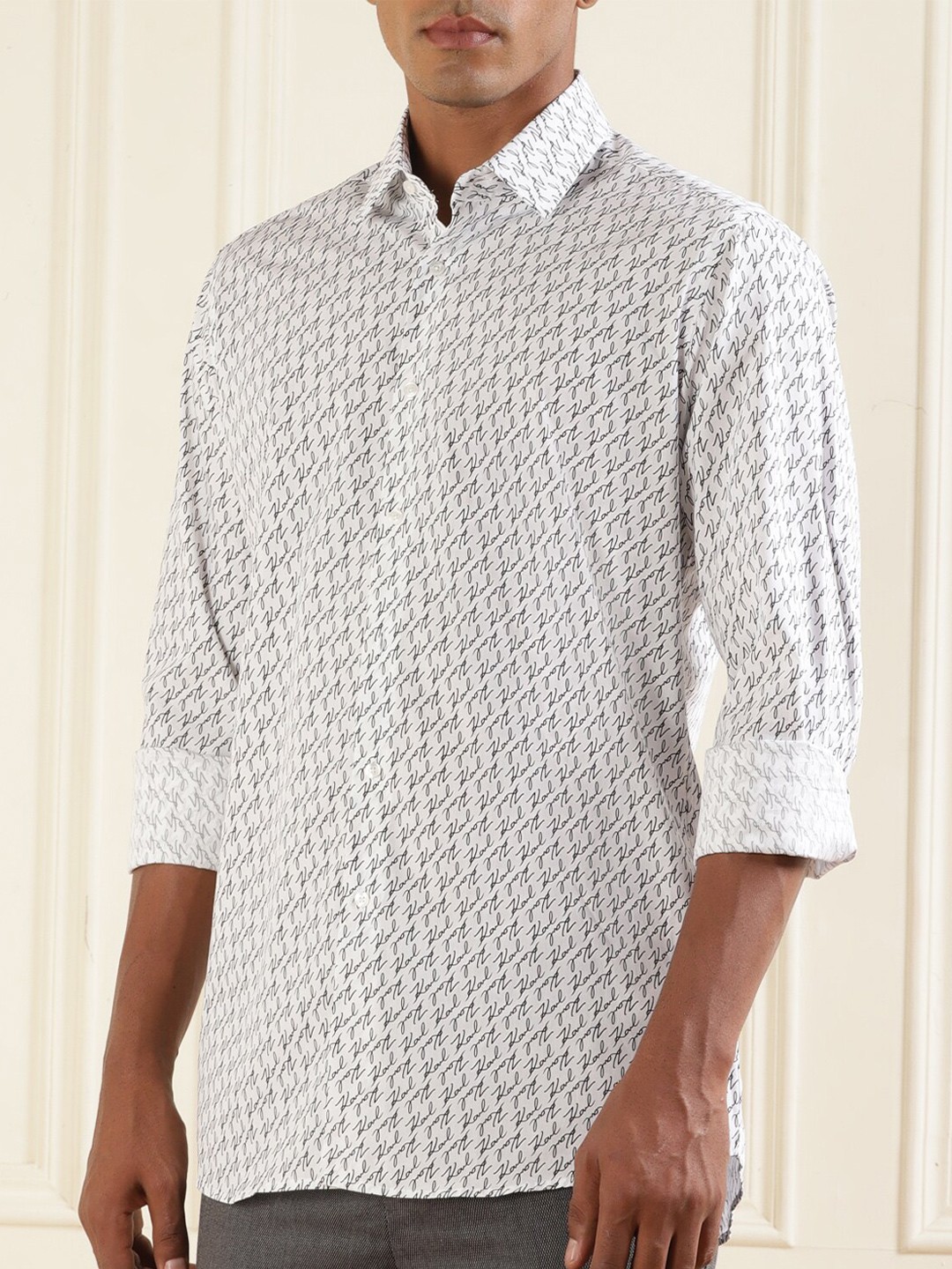 

Karl Lagerfeld Typography Printed Pure Cotton Casual Shirt, White