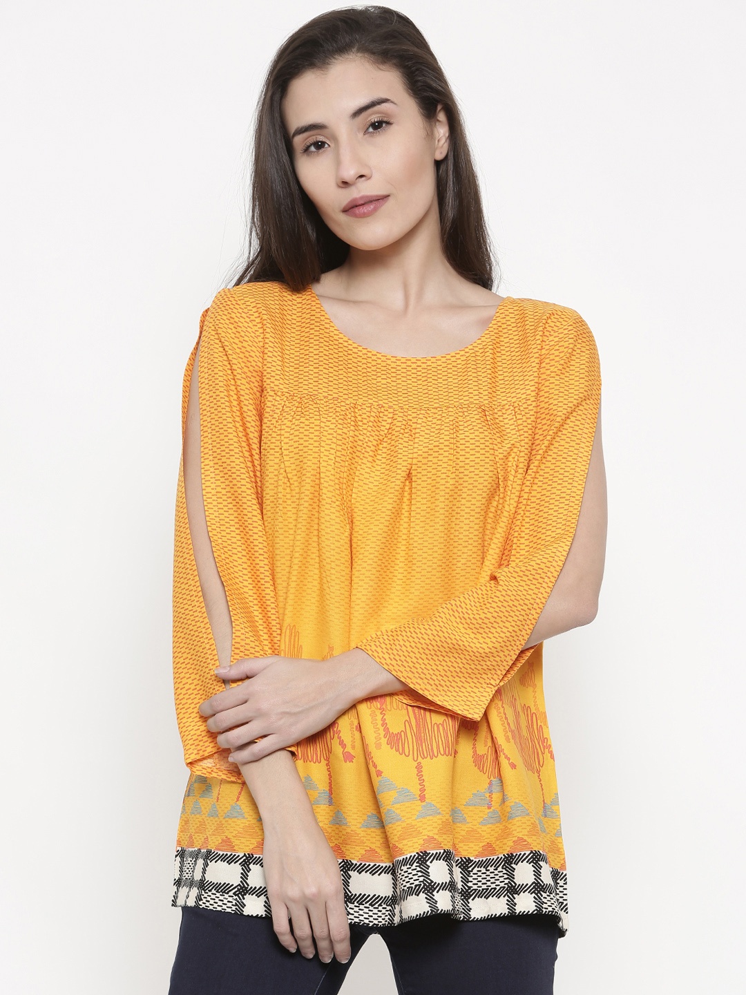 

Global Desi Women Orange Printed Top