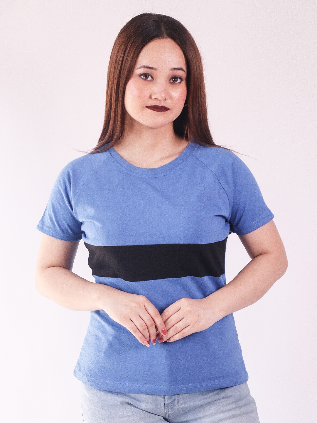 

Fasha Colourblocked Cotton T-shirt, Blue