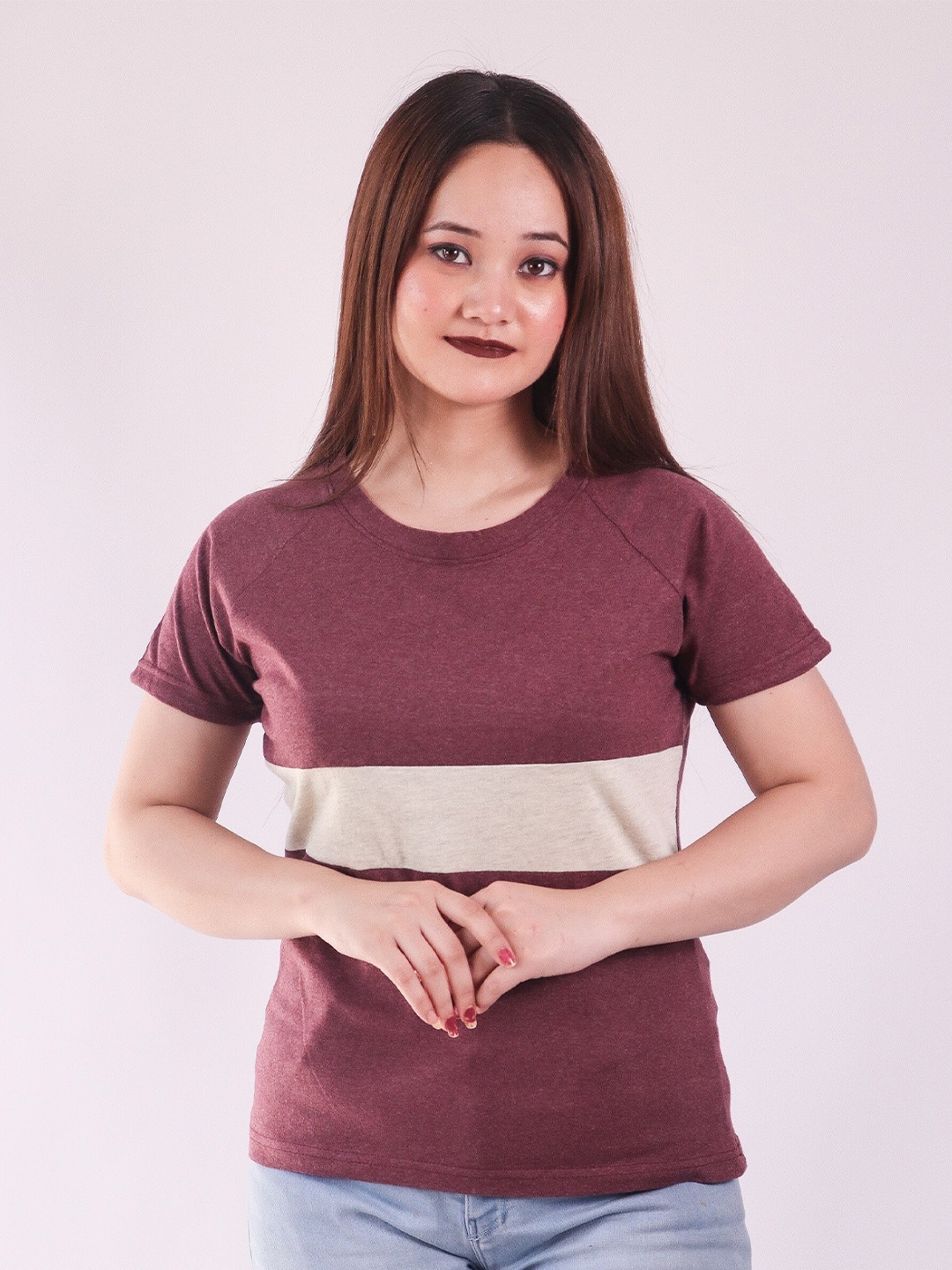 

Fasha Colourblocked Cotton T-shirt, Maroon