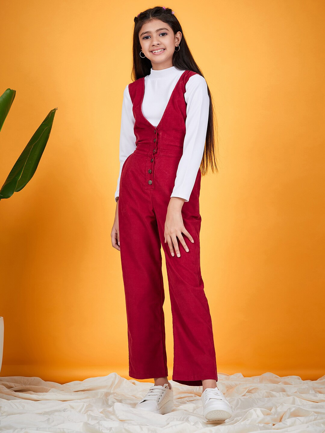 

pspeaches Girls V-Neck Sleeveless Pure Cotton Basic Jumpsuit, Maroon