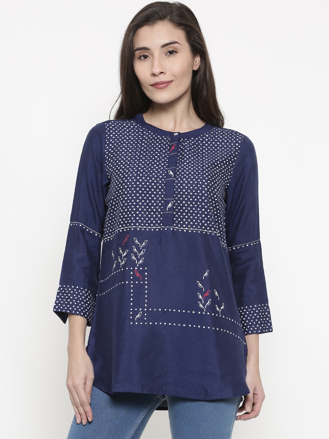 

Global Desi Women Navy Blue Printed Top