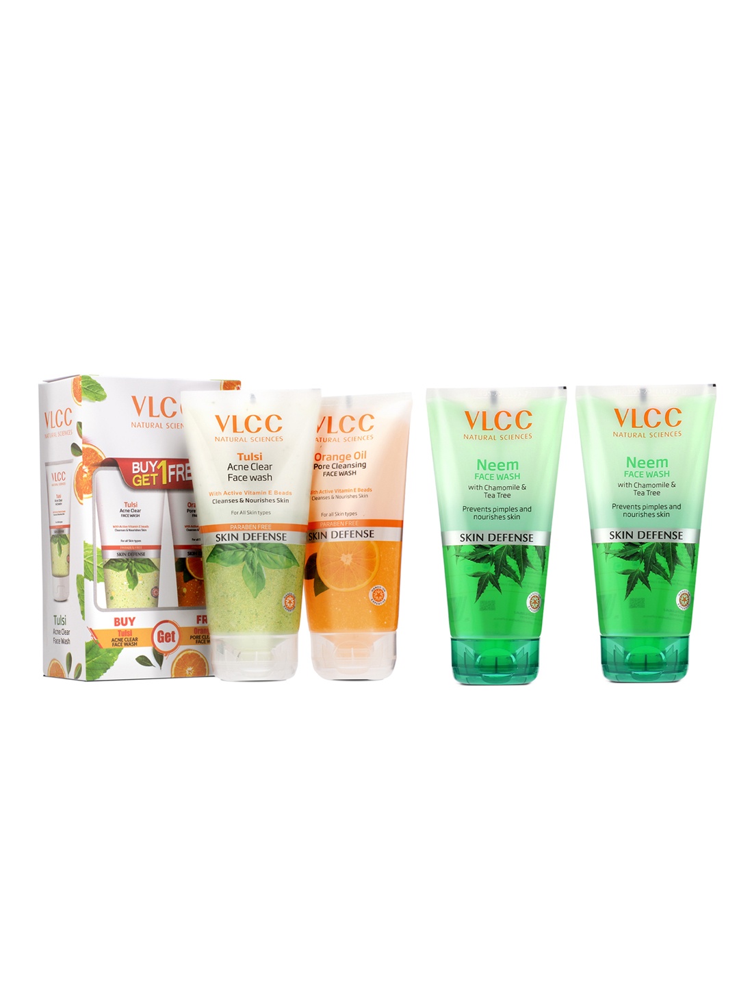 

VLCC Set of 4 Skin Defense Face Wash - 2 Neem + Tulsi + Orange Oil - 150ml each