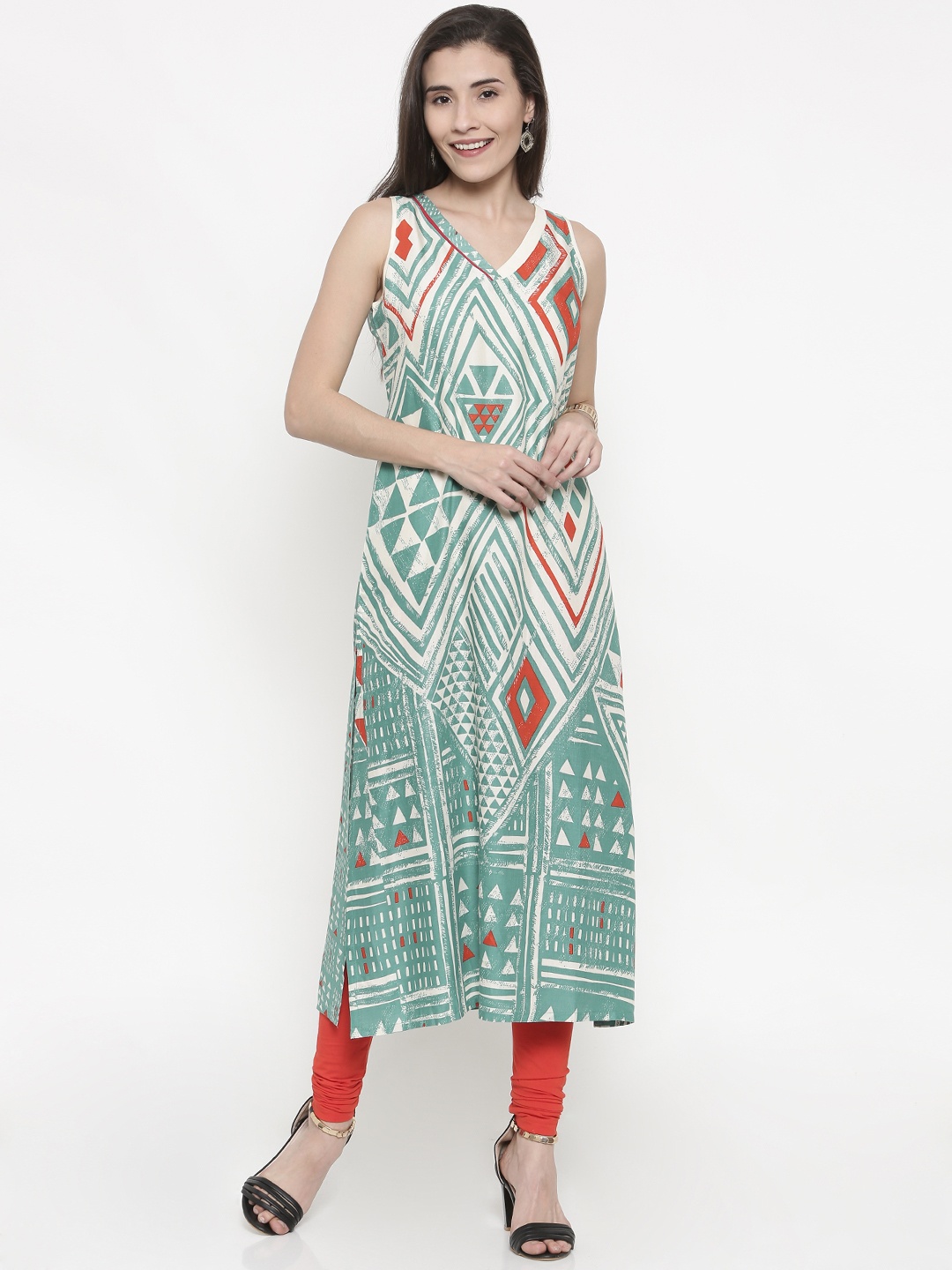 

Global Desi Women Sea Green Printed Straight Kurta