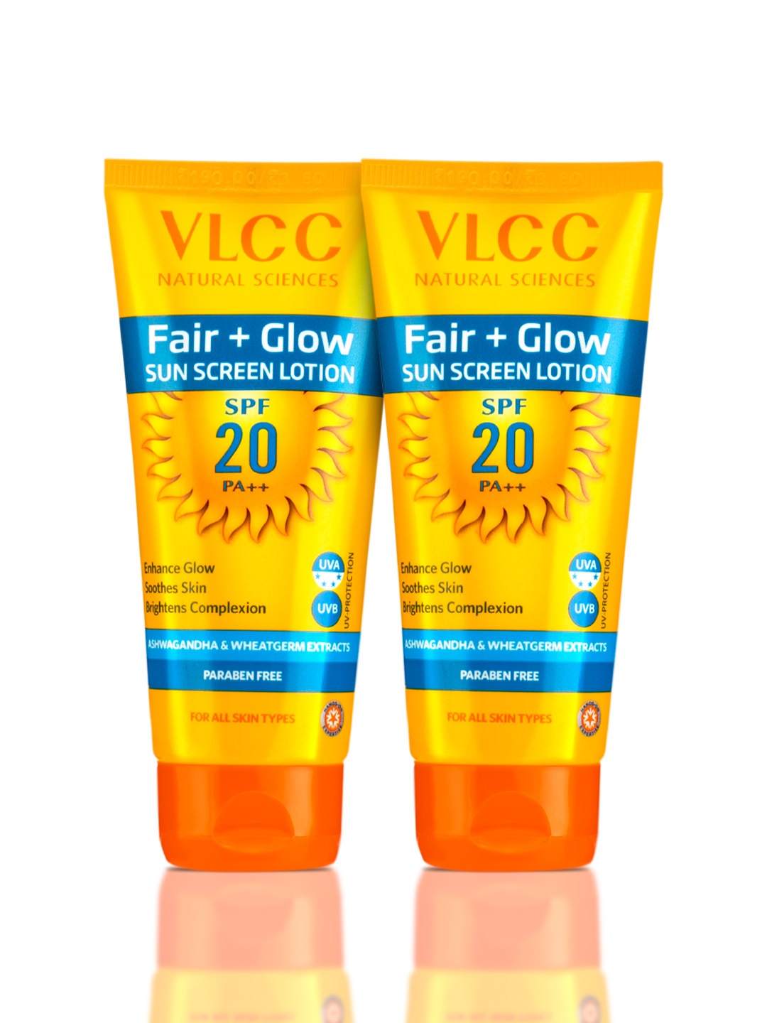 

VLCC Set of 2 Fair+Glow SunScreen Lotion SPF20 - 50ml each, Orange