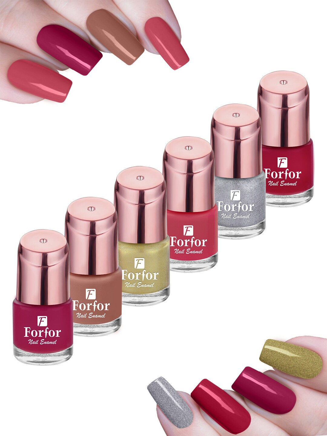 

FORFOR Rose Gold Set Of 6 Perfect Stay Nail Polish - 6ml Each -101-102-103-104-105-106, Multi