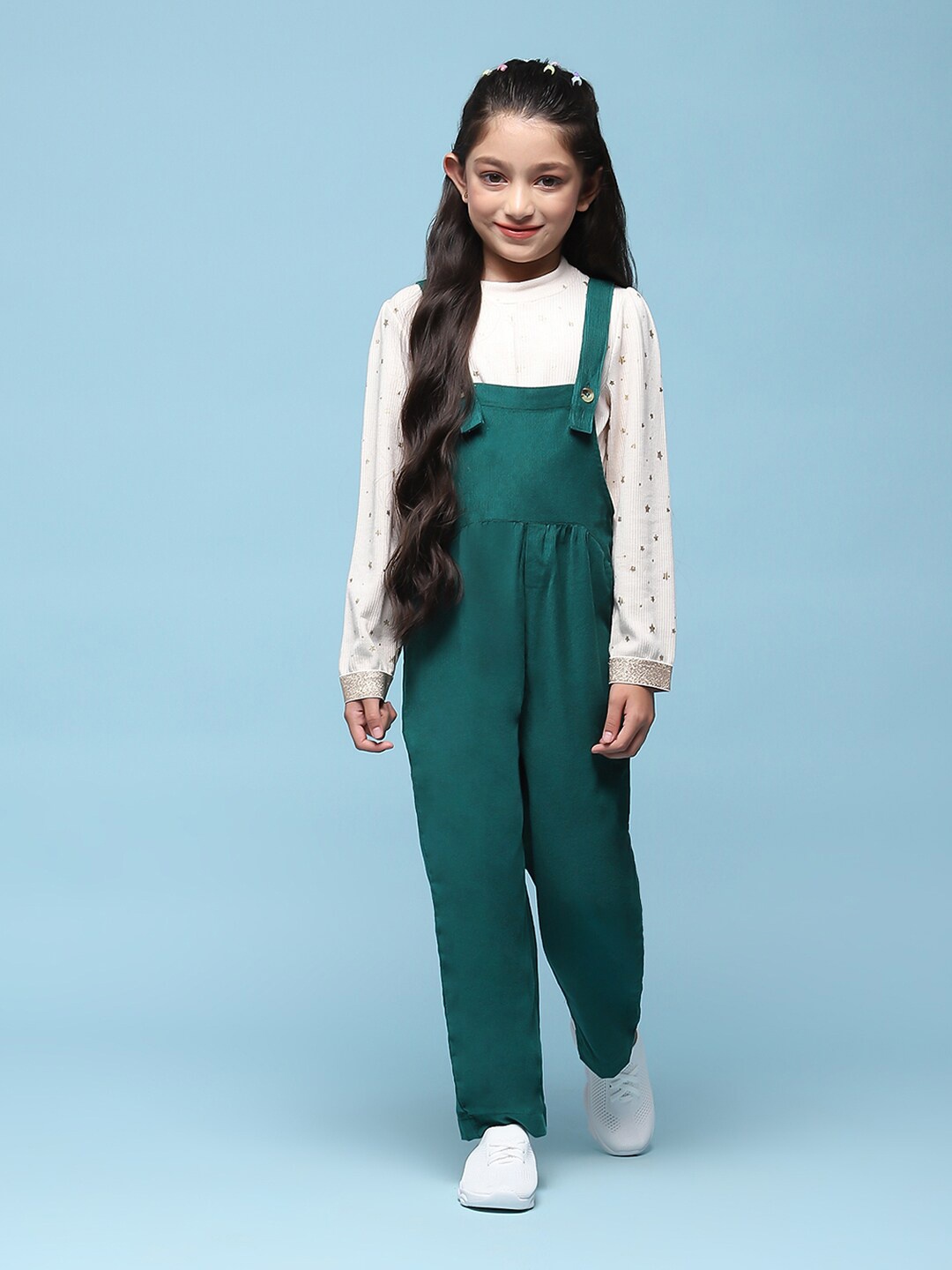 

Biba Girls Cotton Straight Leg Dungaree, Green