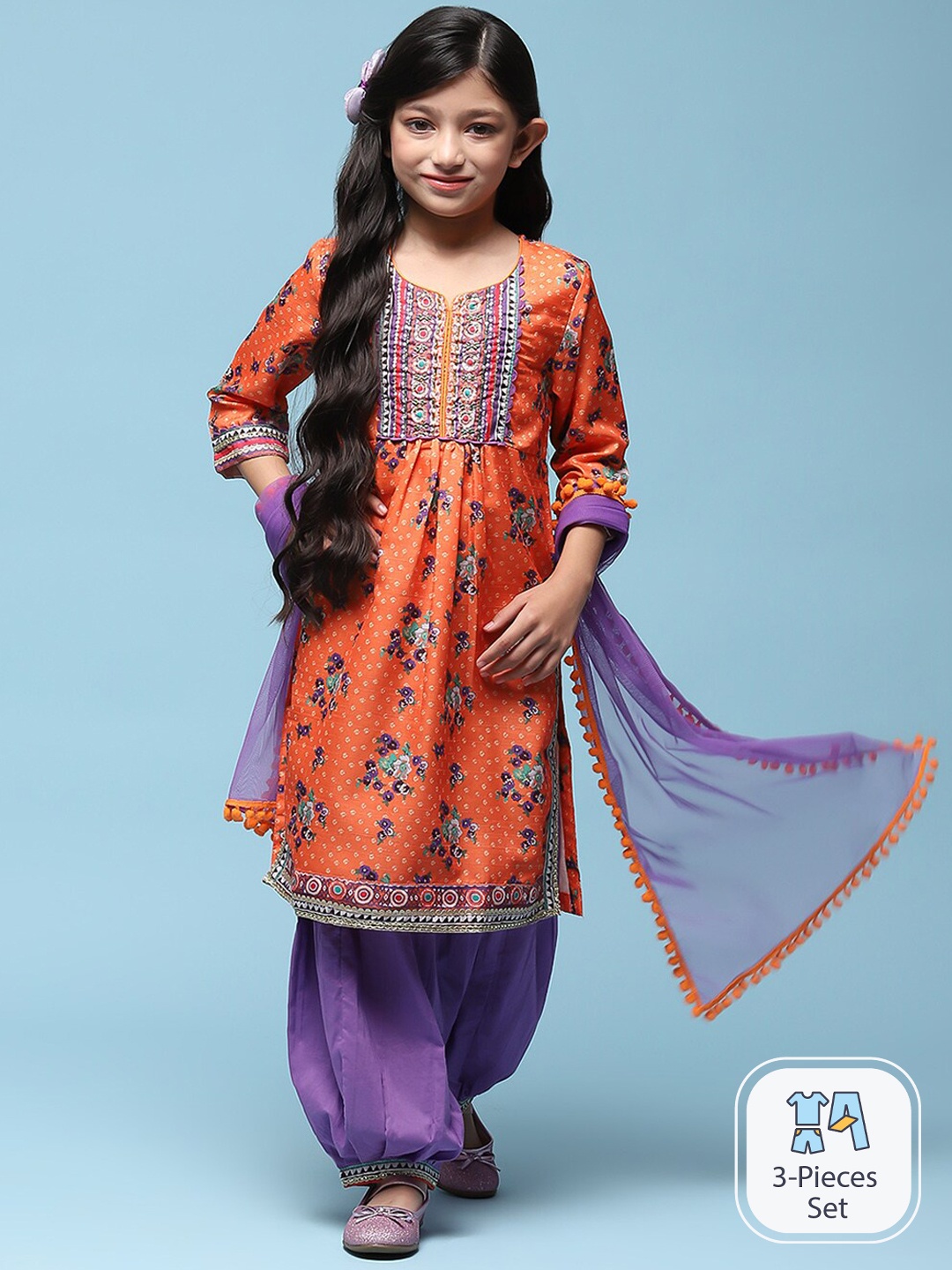 

Biba Bandhani Printed Sequinned Kurta With Salwar & Dupatta, Orange