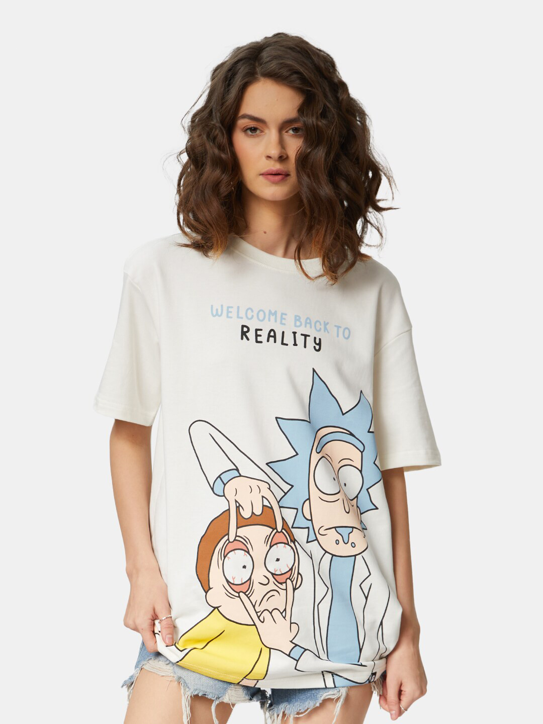 

The Souled Store Graphic Printed Drop-Shoulder Sleeves Oversized Pure Cotton T-Shirt, White