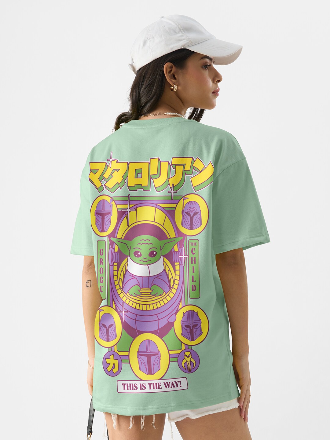 

The Souled Store The Mandalorian Printed Drop-Shoulder Sleeves Oversized Cotton T-shirt, Green