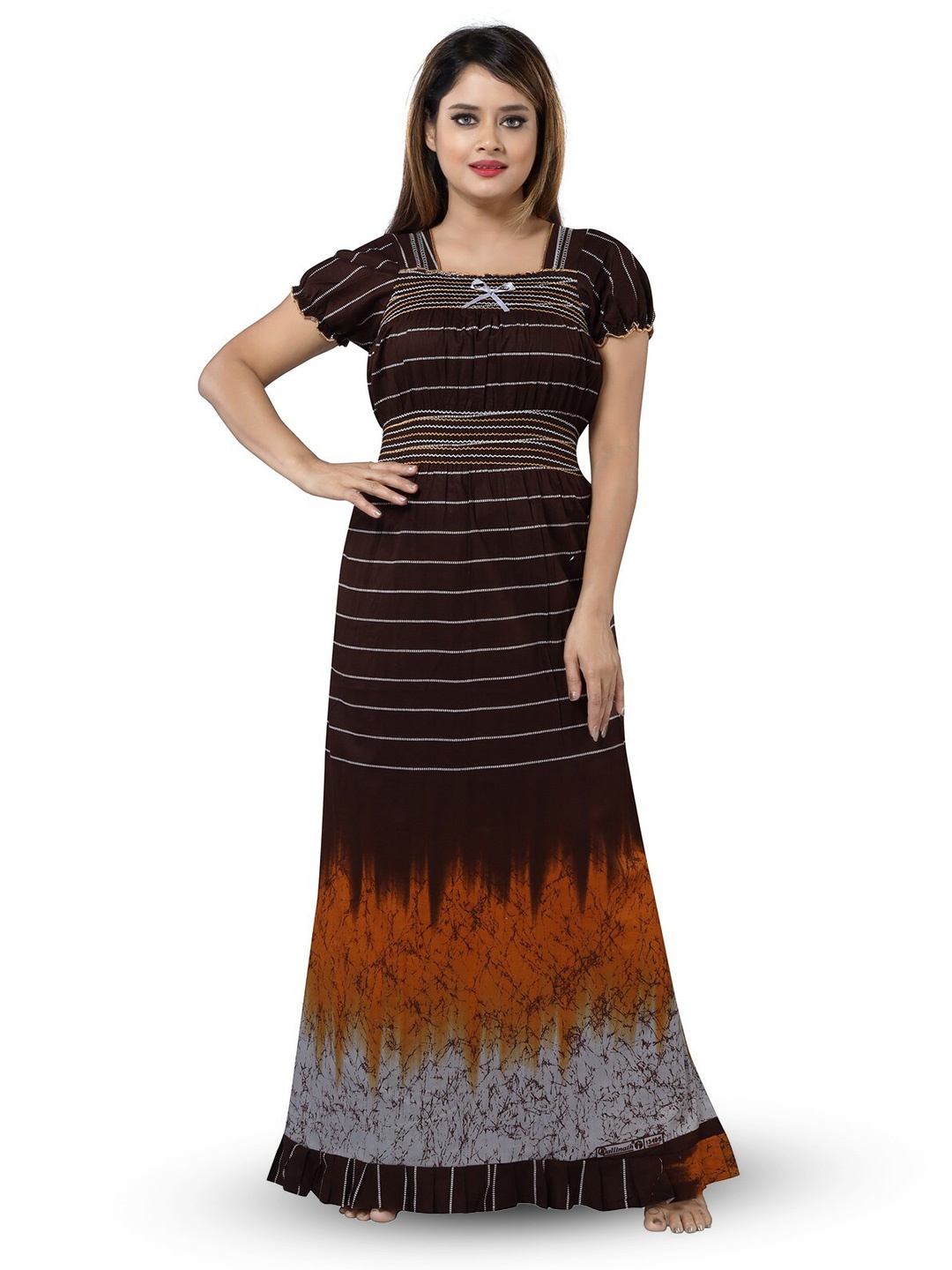 

CINCO Striped Cotton Maxi Nightdress, Coffee brown