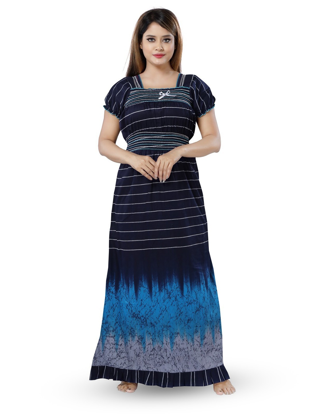 

CINCO Striped Cotton Maxi Nightdress, Navy blue